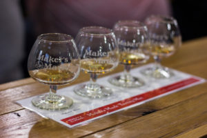 a bourbon tasting flight at the maker's mark distillery on the kentucky bourbon trail, photographed by jamie bannon photography.