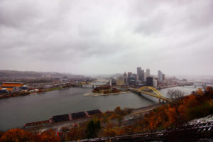 view from the top of the duquesne incline funicular in pittsburgh, pennsylvania, photographed by jamie bannon photography.