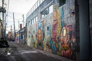 street art in an alley of the rino art district in denver, colorado, photographed by jamie bannon photography.