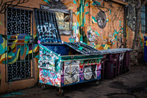 colorful alley full of street art in denver, colorado, photographed by jamie bannon photography.