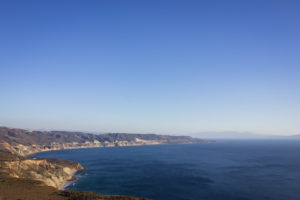 landscape with blue sky and water off the coast of baja california, mexico, photographed by jamie bannon photography.