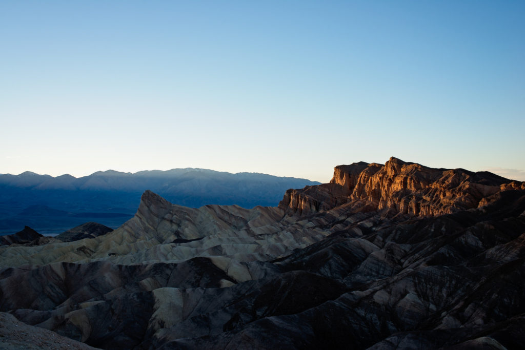 sunset at zabriskie point in death valley, california, photographed by jamie bannon photography.