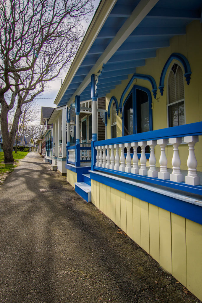yellow and blue gingerbread house on martha's vineyard, photographed by jamie bannon photography.