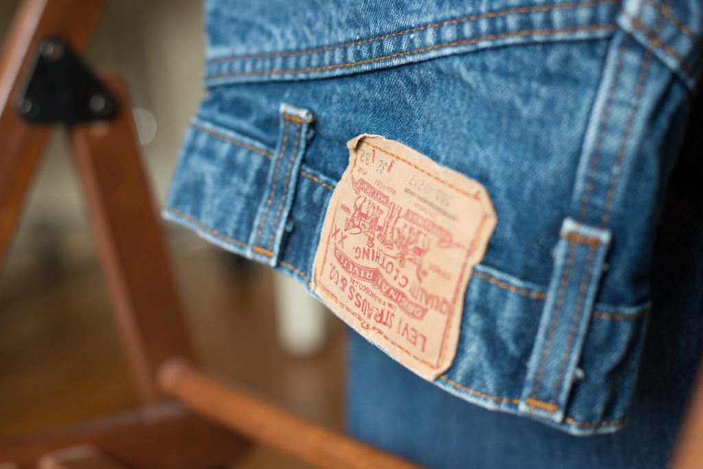 detail of a pair of levi jeans at comma, vintage menswear subscription service, taken for a brand shoot by jamie bannon photography.