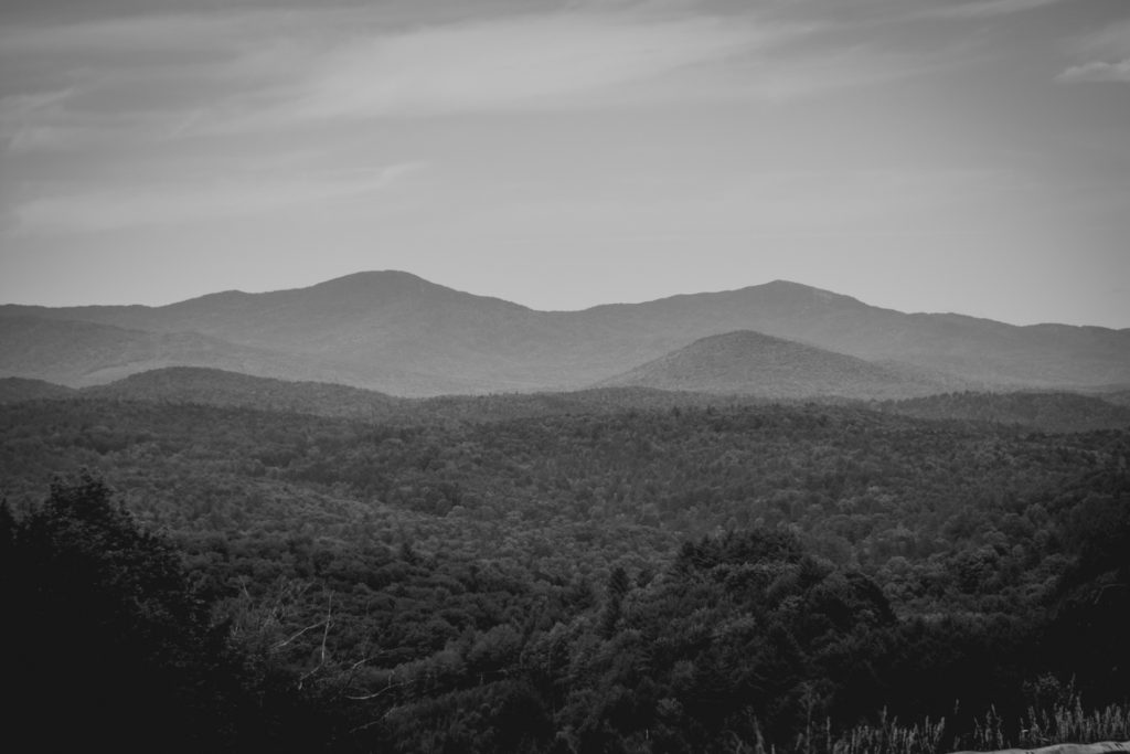 black and white mountain landscape in vermont, photographed by jamie bannon photography.