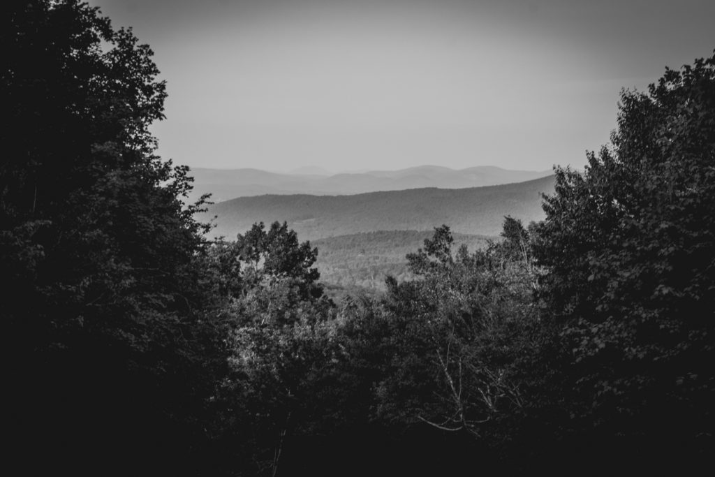 black and white mountain landscape in vermont, photographed by jamie bannon photography.