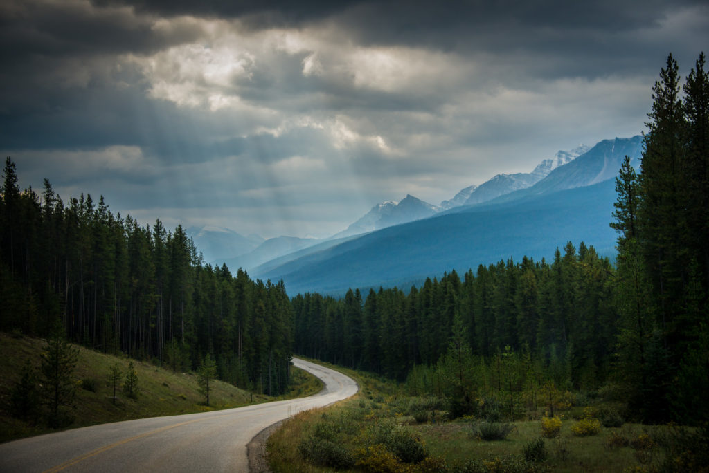 sun rays over the icefields parkway through banff and jasper national parks in alberta, canada, photographed by jamie bannon photography.