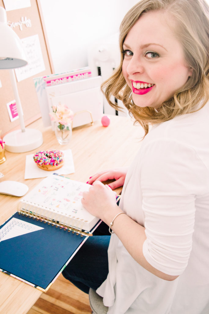 female entrepreneur seated at her desk, as part of a business branding shoot for the productivity zone, photographed by jamie bannon photography.